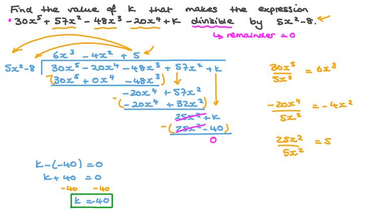 lesson polynomial long division without remainder nagwa