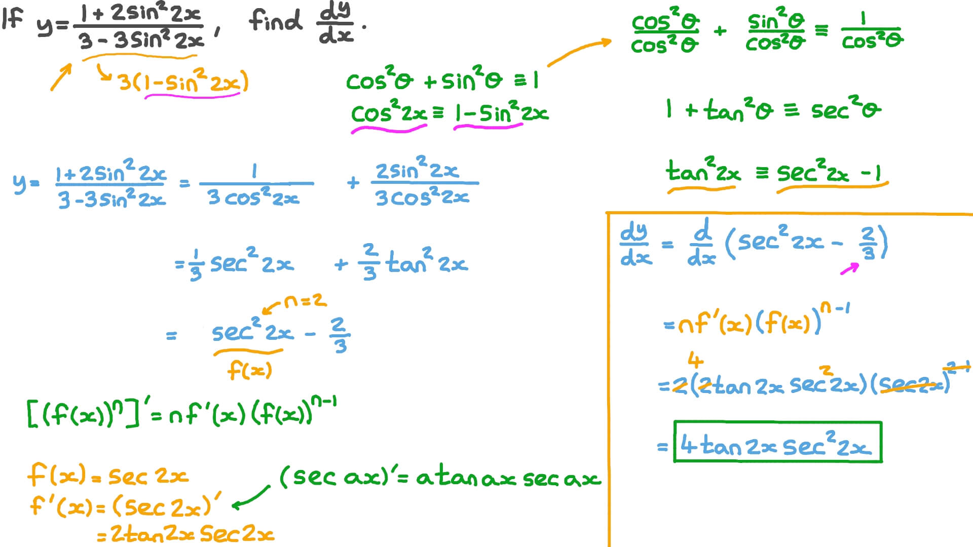 Question Video Differentiating Functions Involving Trigonometric Ratios Using Pythagorean Identities Nagwa