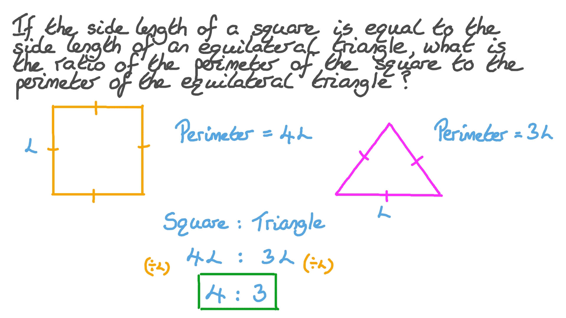 Question Video Finding The Ratio Between A Square And Triangle s