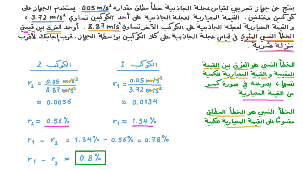 إيجاد الفرق بين خطأين نسبيين لقياسين