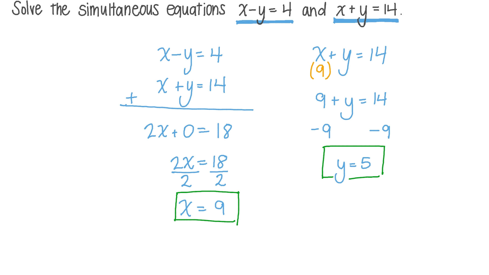 Question Video Solving A System Of Two Linear Equations Simultaneously Nagwa