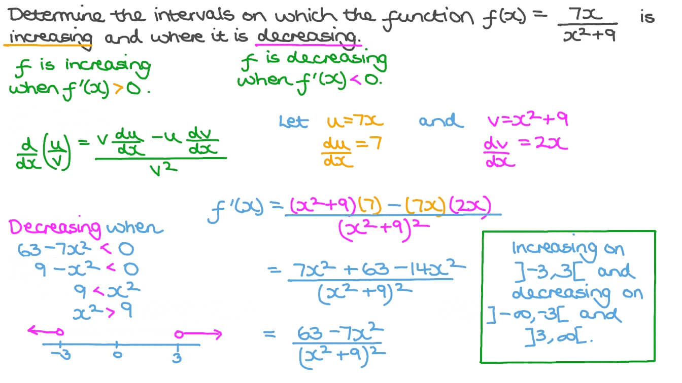 Question Video Finding The Intervals Of Increasing And Decreasing Of A Rational Function Nagwa