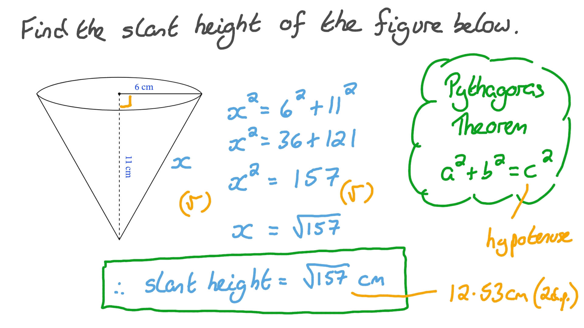 Question Video Finding The Slant Height Of A Cone Given Its Height And 