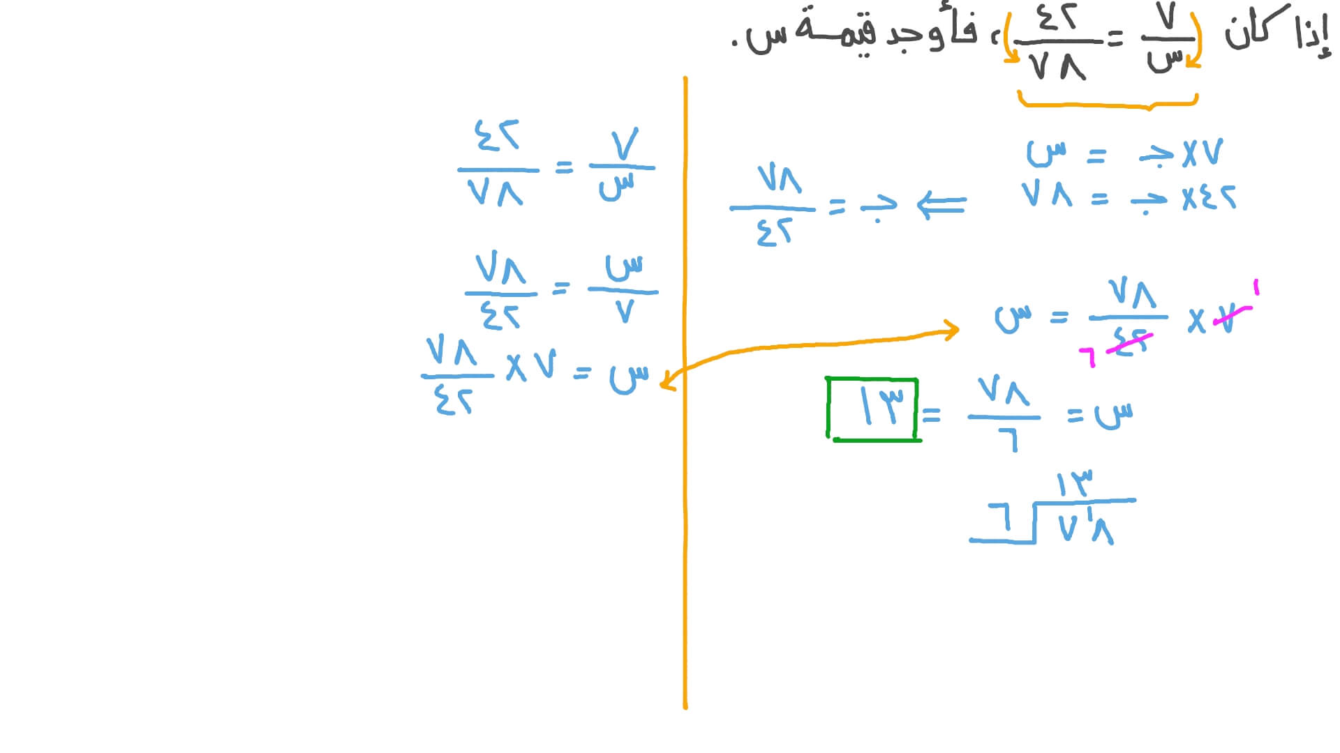 إيجاد القيمة المجهولة في التناسب