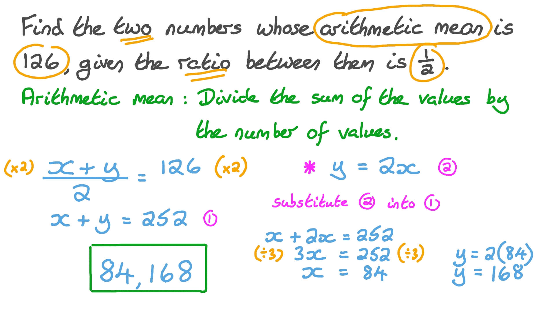 Question Video: Finding Two Numbers given Their Arithmetic Mean and the ...