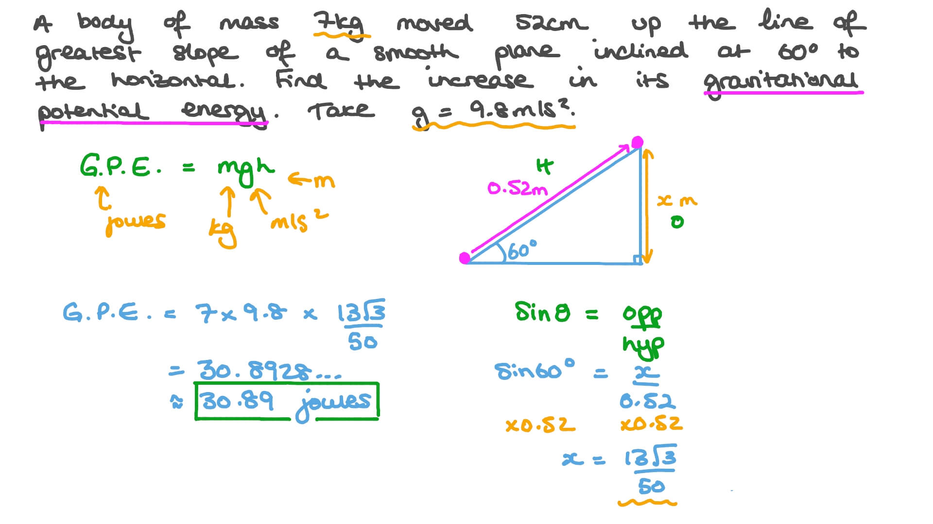 Question Video Finding The Increase In The Gravitational Potential Energy Of A Body Moving Up An Inclined Plane Nagwa