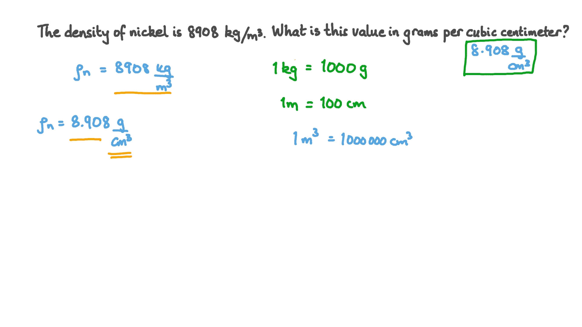 Question Video Converting Units Of Density Nagwa