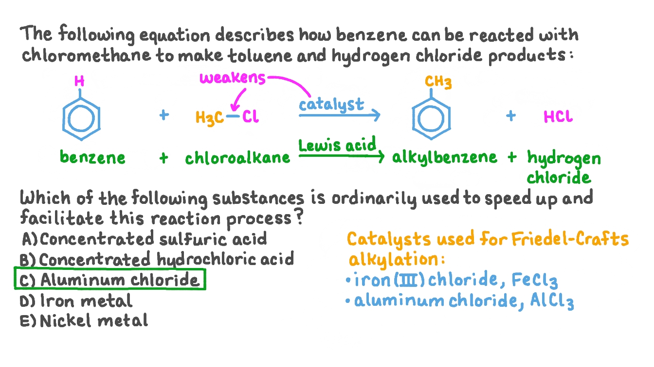 Question Video Identifying a Catalyst Used in the Alkylation Reaction
