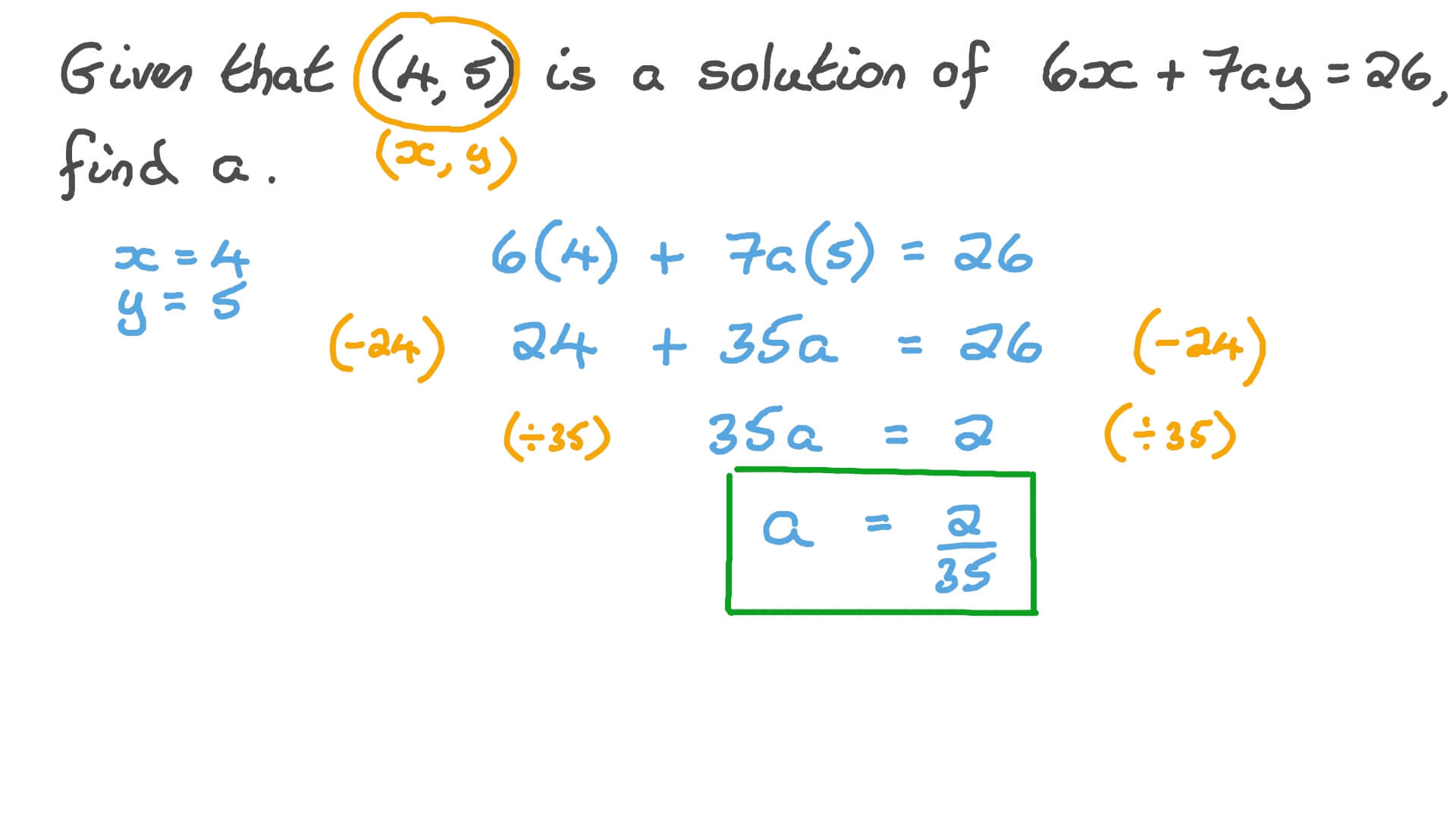 Question Video Finding the Unknown Coefficient in a TwoVariable