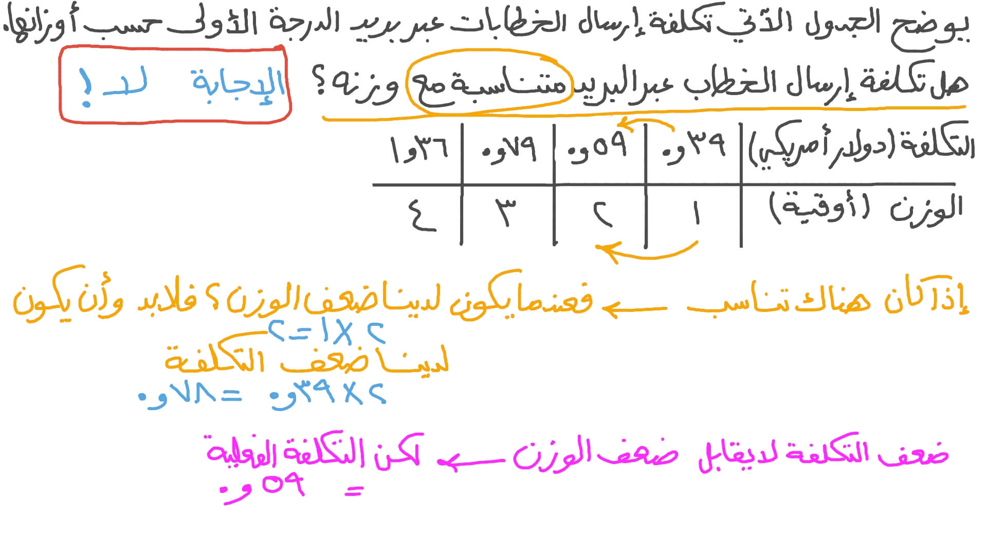﻿تحديد ما إذا كانت كميتان متناسبتين