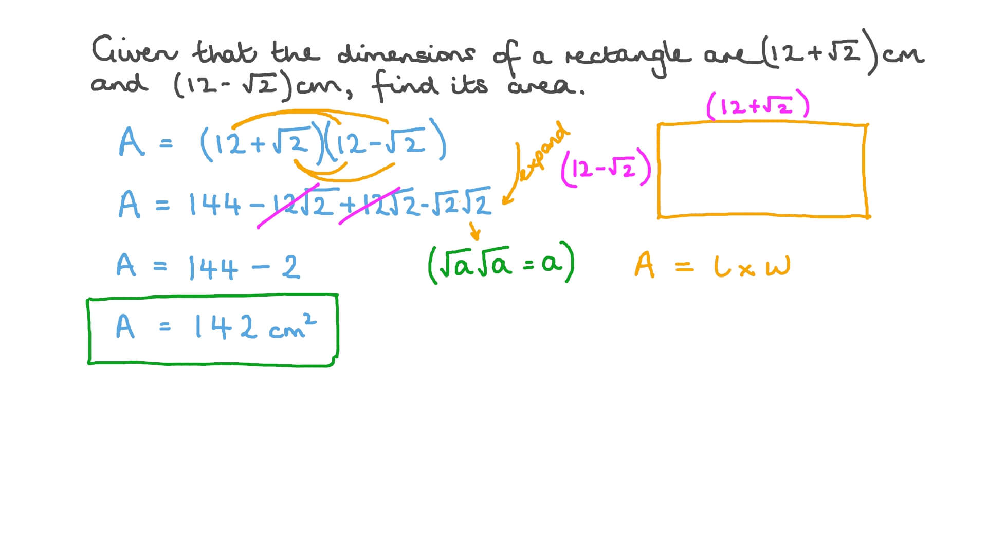 Question Video Operations On Square Roots In Word Problems Nagwa