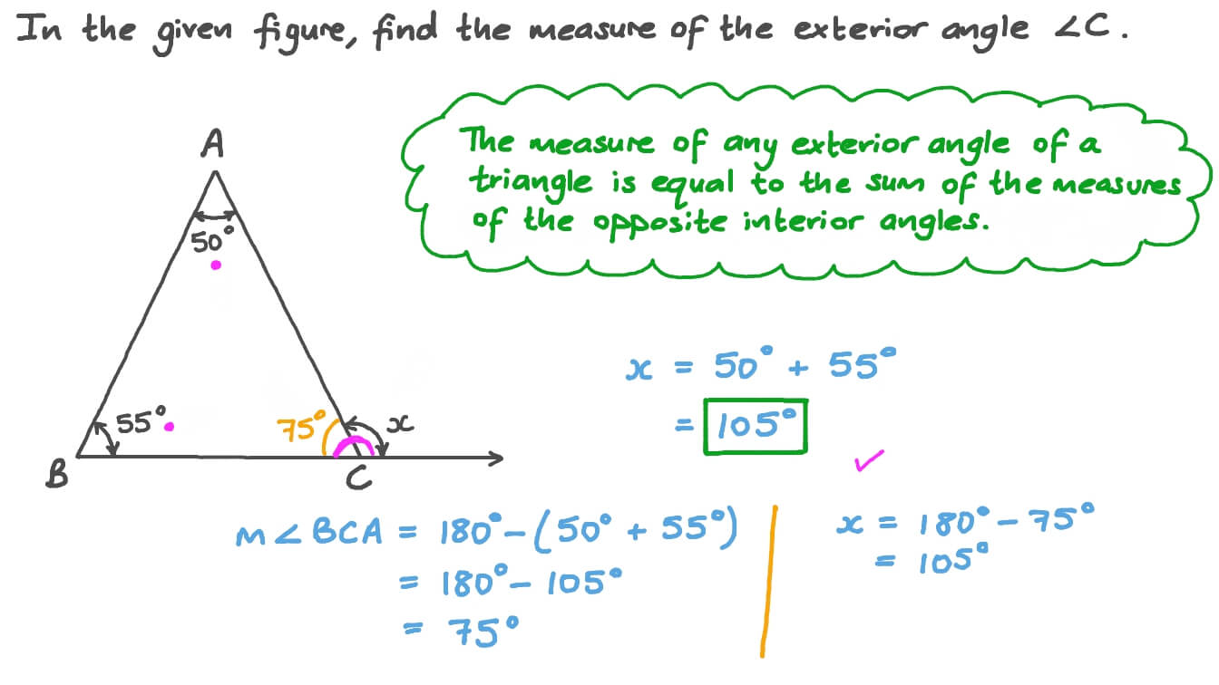 Question Video Finding The Exterior Angle Of A Triangle Given The 