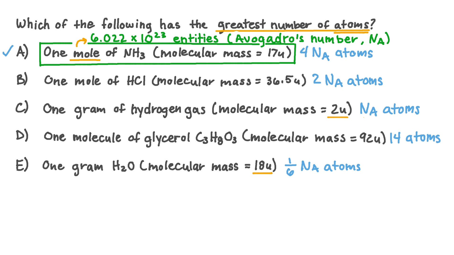 Video calculating the number of atoms in amounts mol masses g or