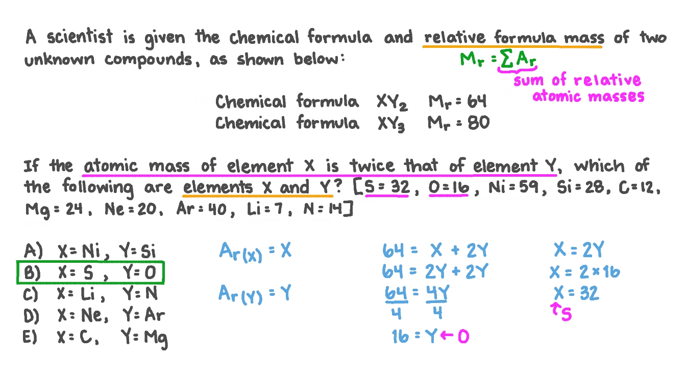 Question Video Determining The Identity Of Two Elements Given The Chemical Formula And Relative Formula Mass Of A Compound Nagwa