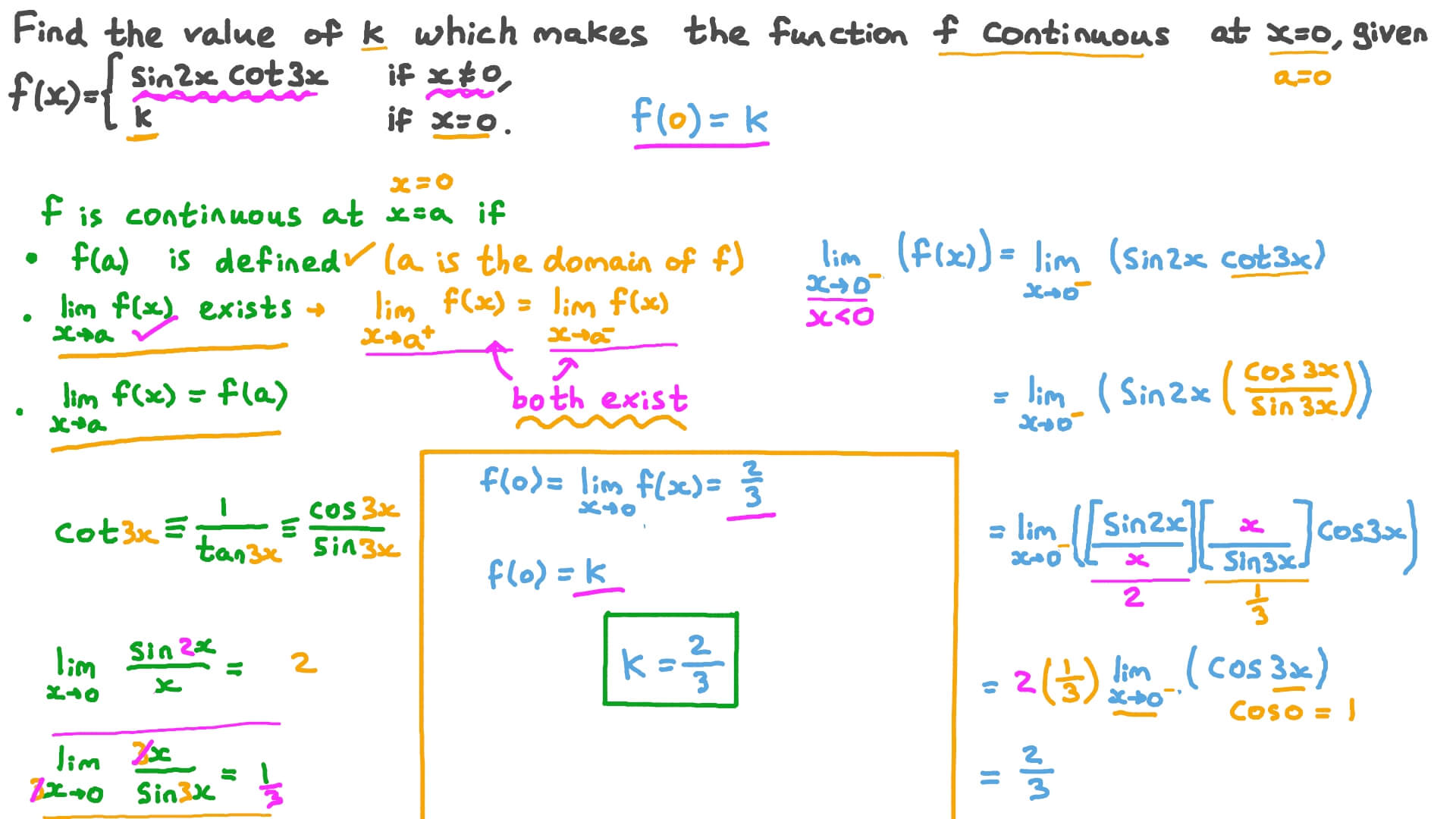 Finding Unknowns in a Piecewise-Defined Function Involving Trigonometric Ratios That Make It Continuous at a Point