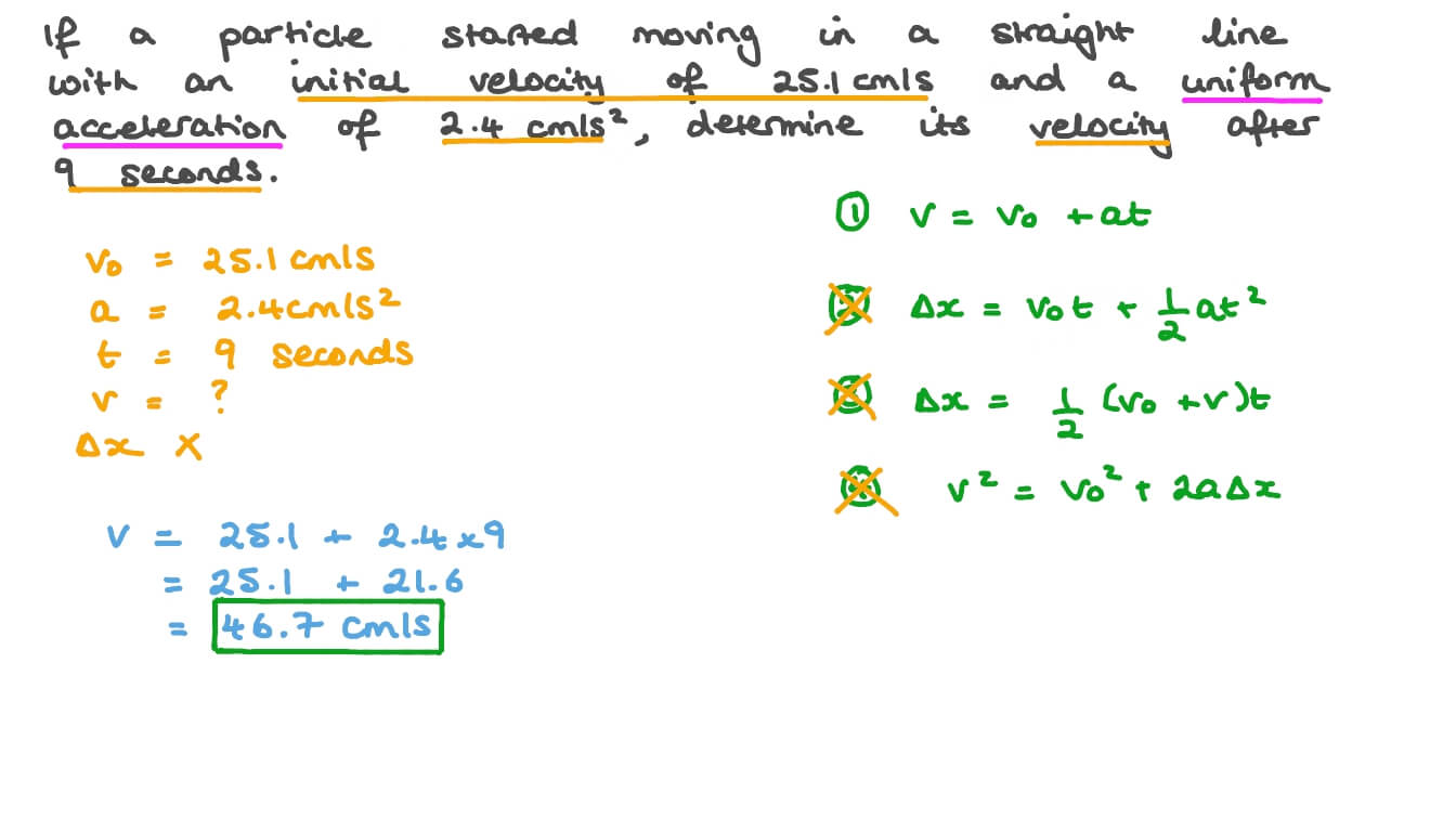 Finding the Velocity of a Particle Moving with Uniform Acceleration at a Given Time
