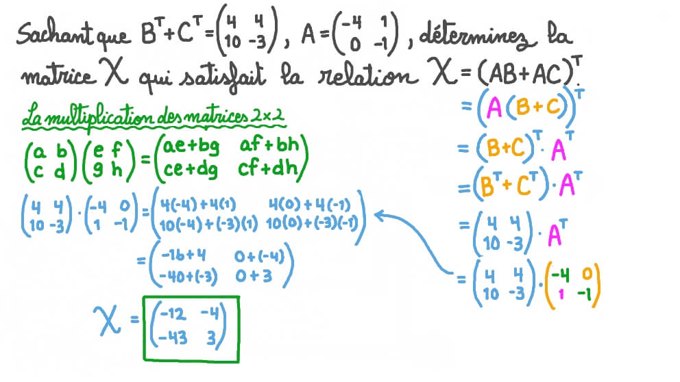 Trouver des matrices inconnues en utilisant les propriétés des transposées