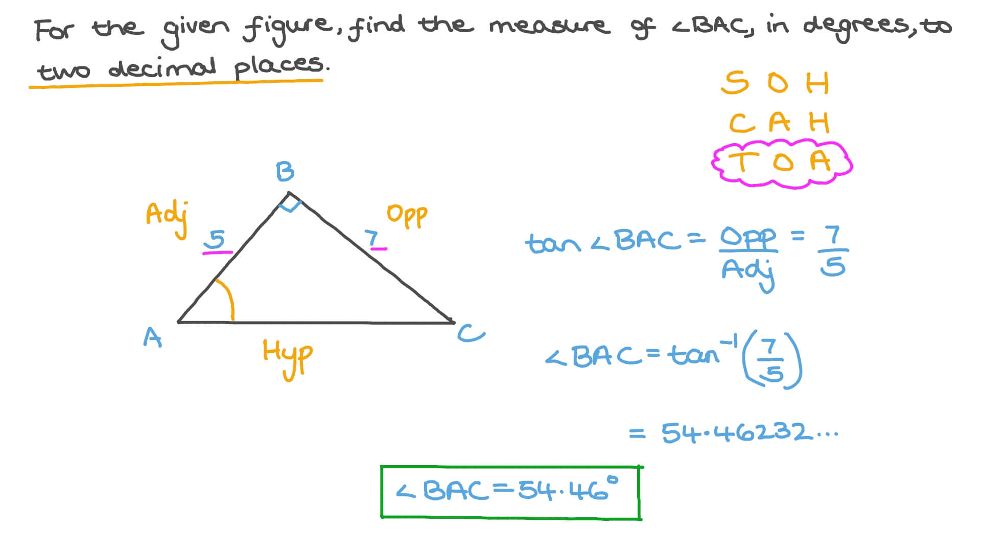 Question Video Finding The Unknown Angle In A Right Triangle Using