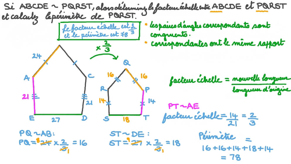 Utiliser deux formes semblables pour déterminer le facteur d’échelle d’une forme à l’autre et le périmètre de l’une d’elles