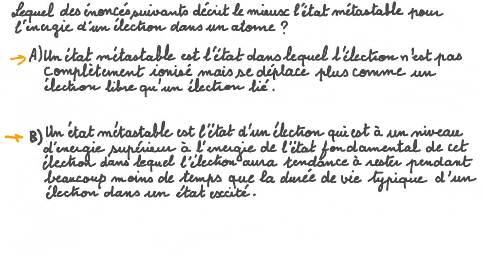 Décrire un état électronique métastable
