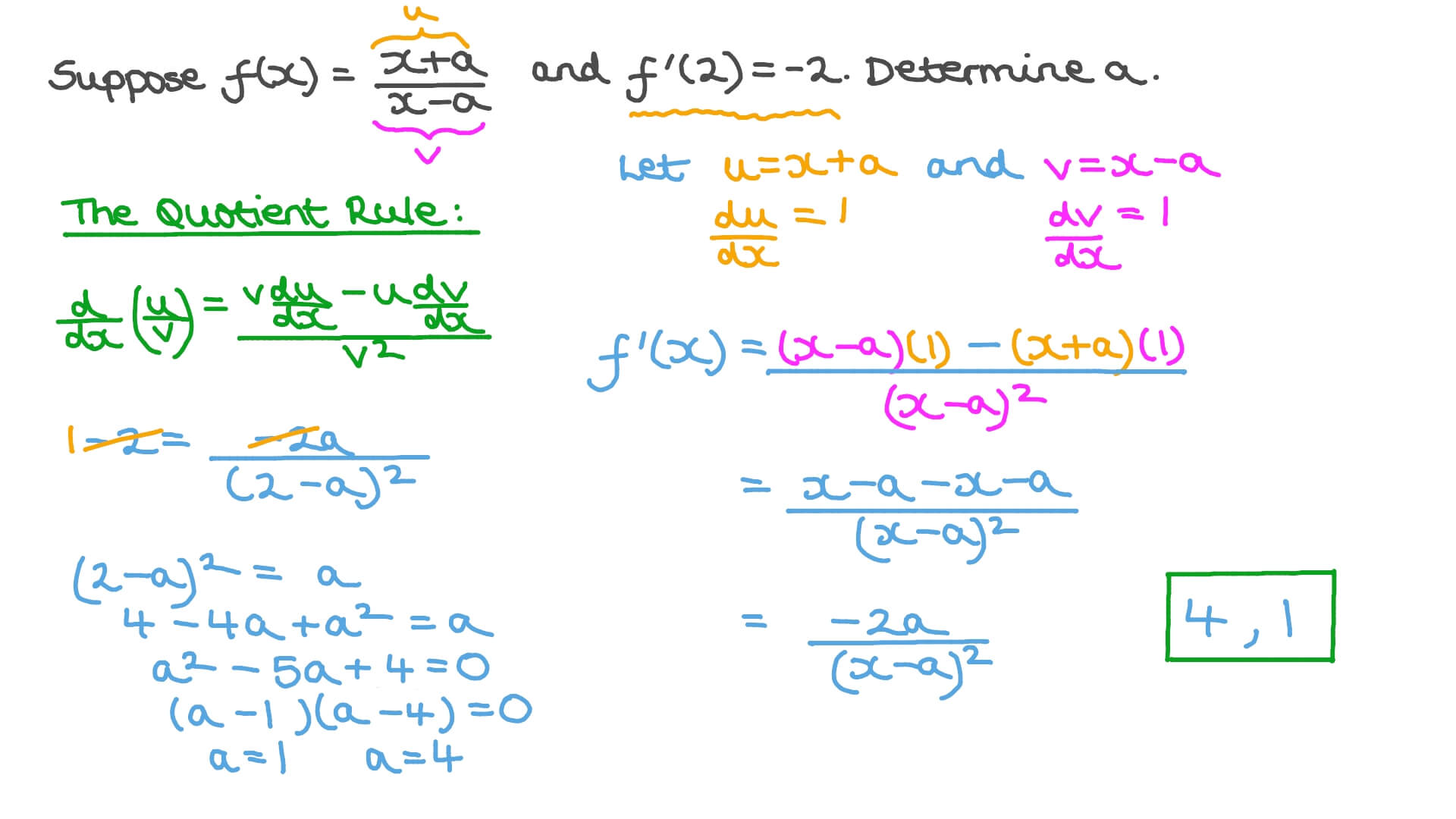 Question Video: Finding an Unknown in a Rational Function given Its ...