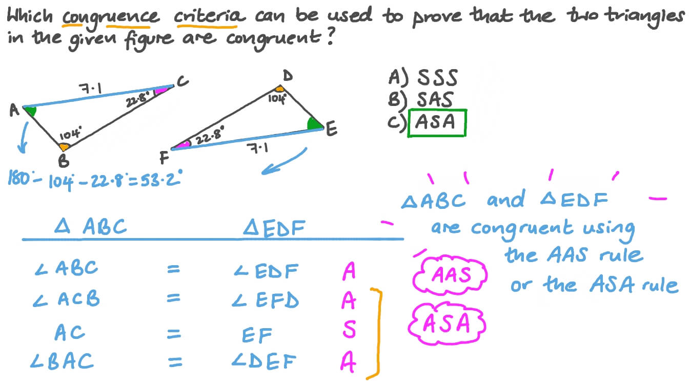 Question Video Using Triangle Congruence Criteria to Establish