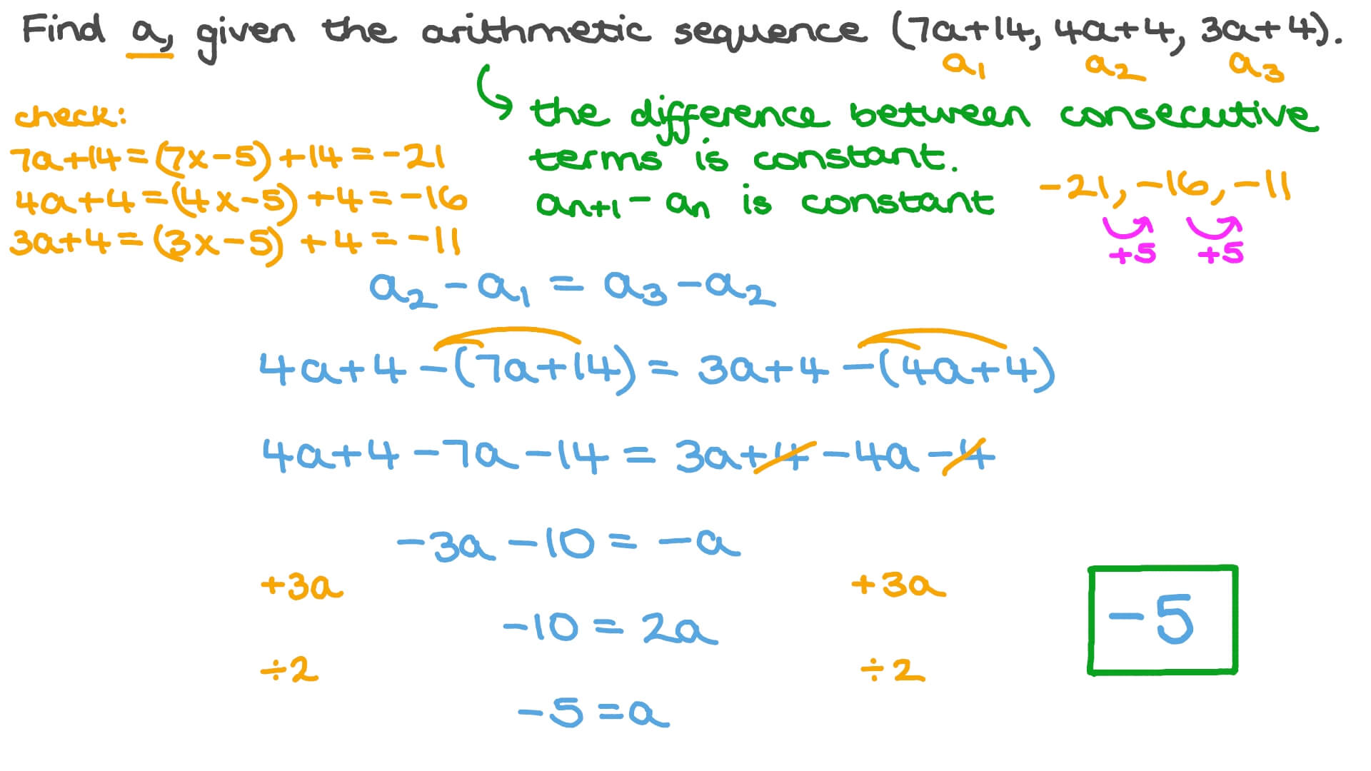 Question Video: Using a Given Arithmetic Sequence to Form and Solve a ...