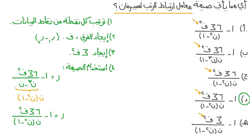 تحديد الصيغة الصحيحة لمعامل ارتباط الرتب لسبيرمان