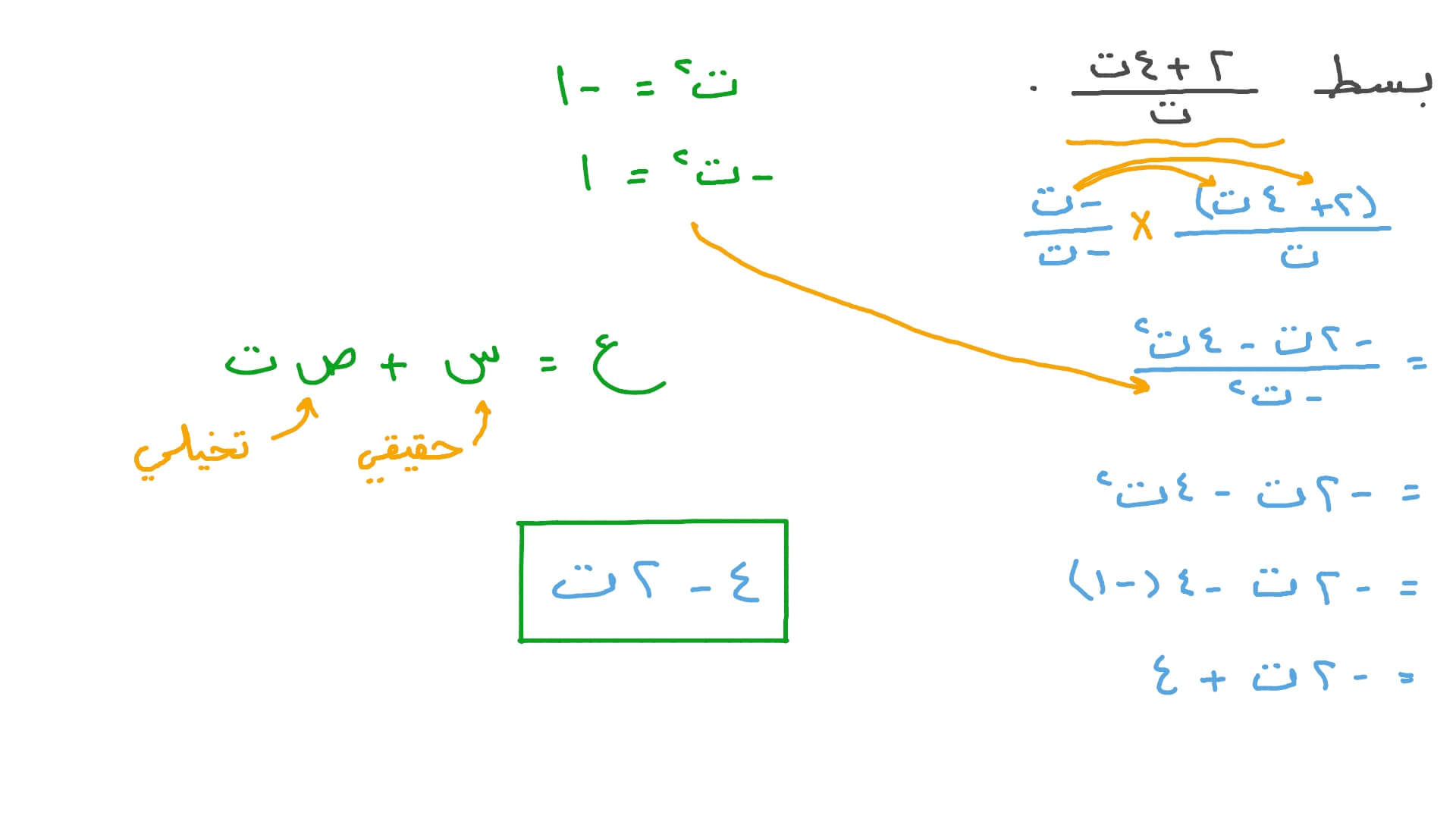 قسمة عدد مركب على عدد تخيلي
