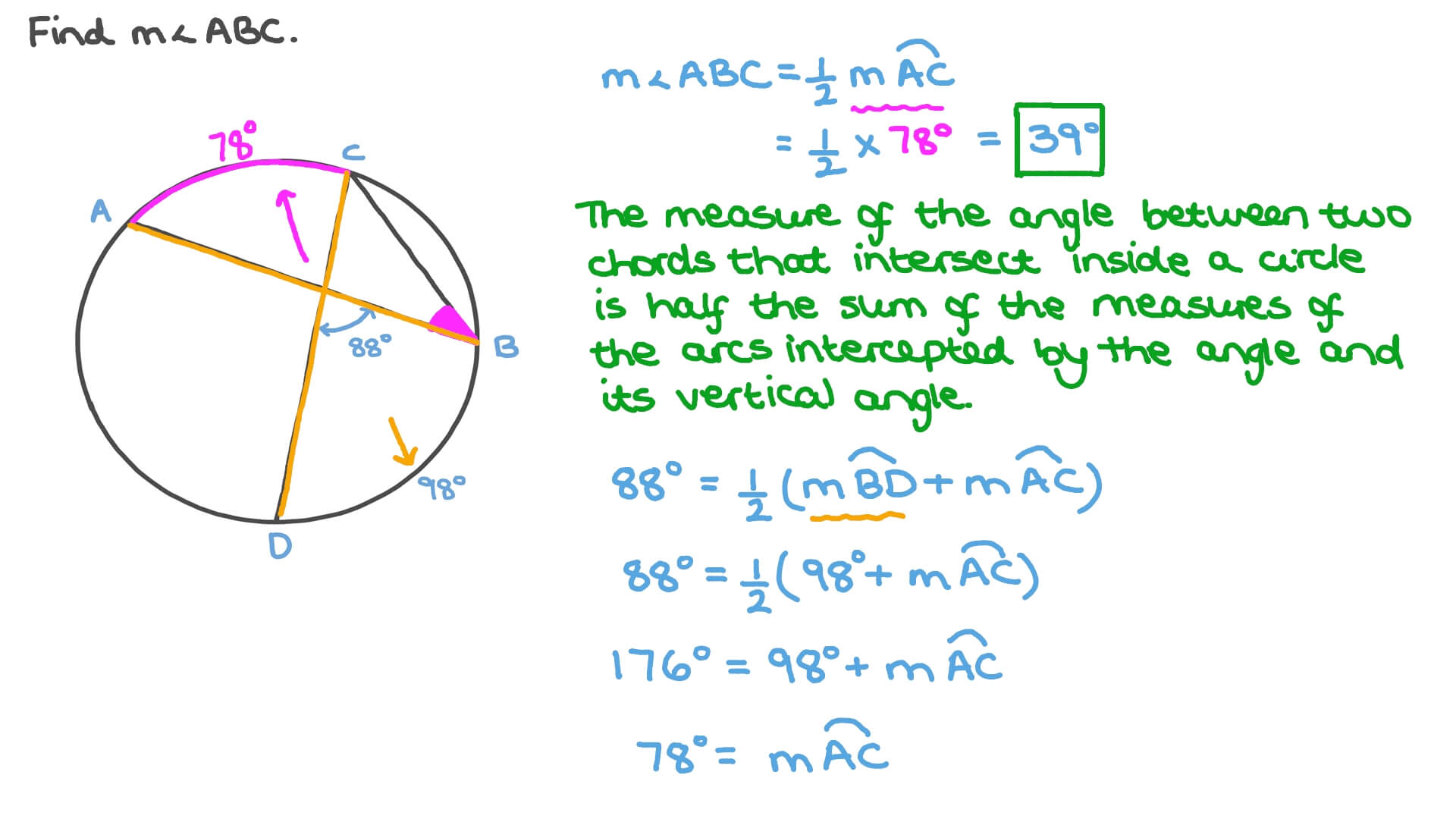 Question Video Finding The Measure Of A Central Angle Given Its Arc s