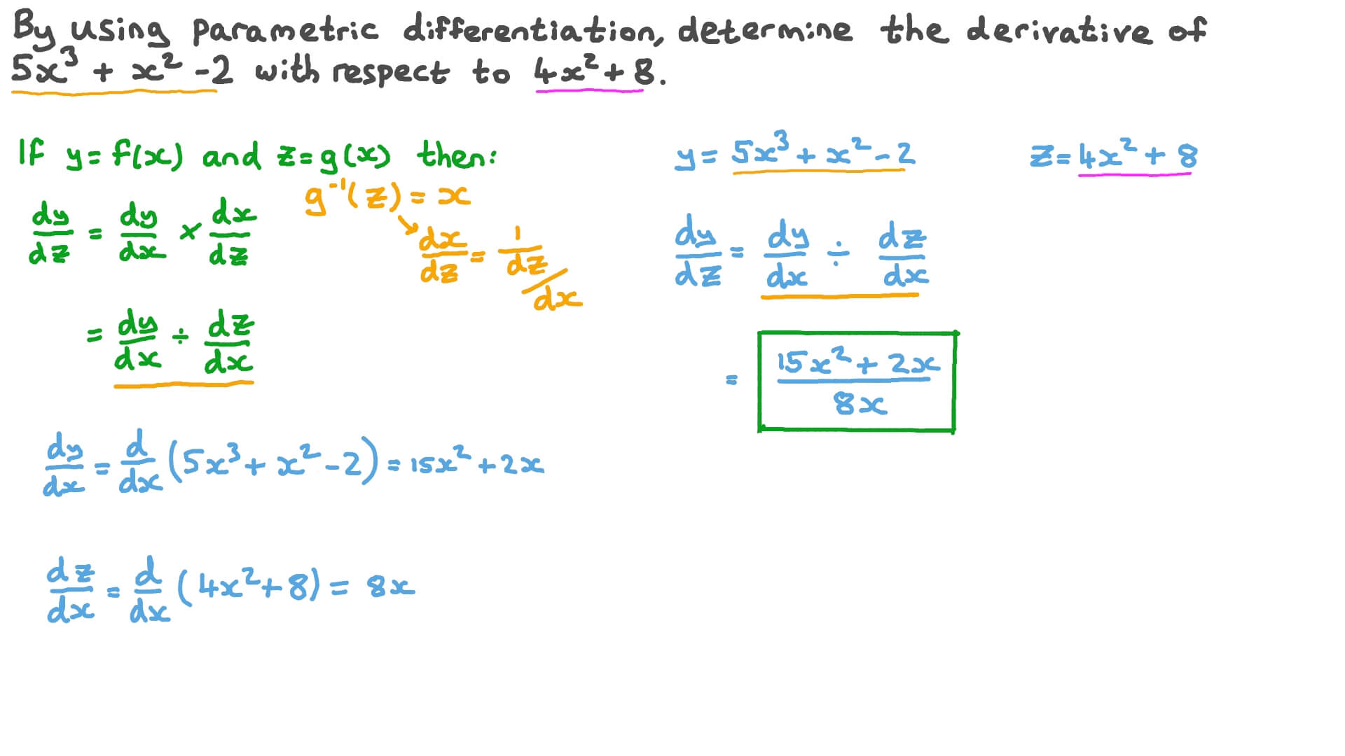 Question Video Differentiating A Function With Respect To Another 