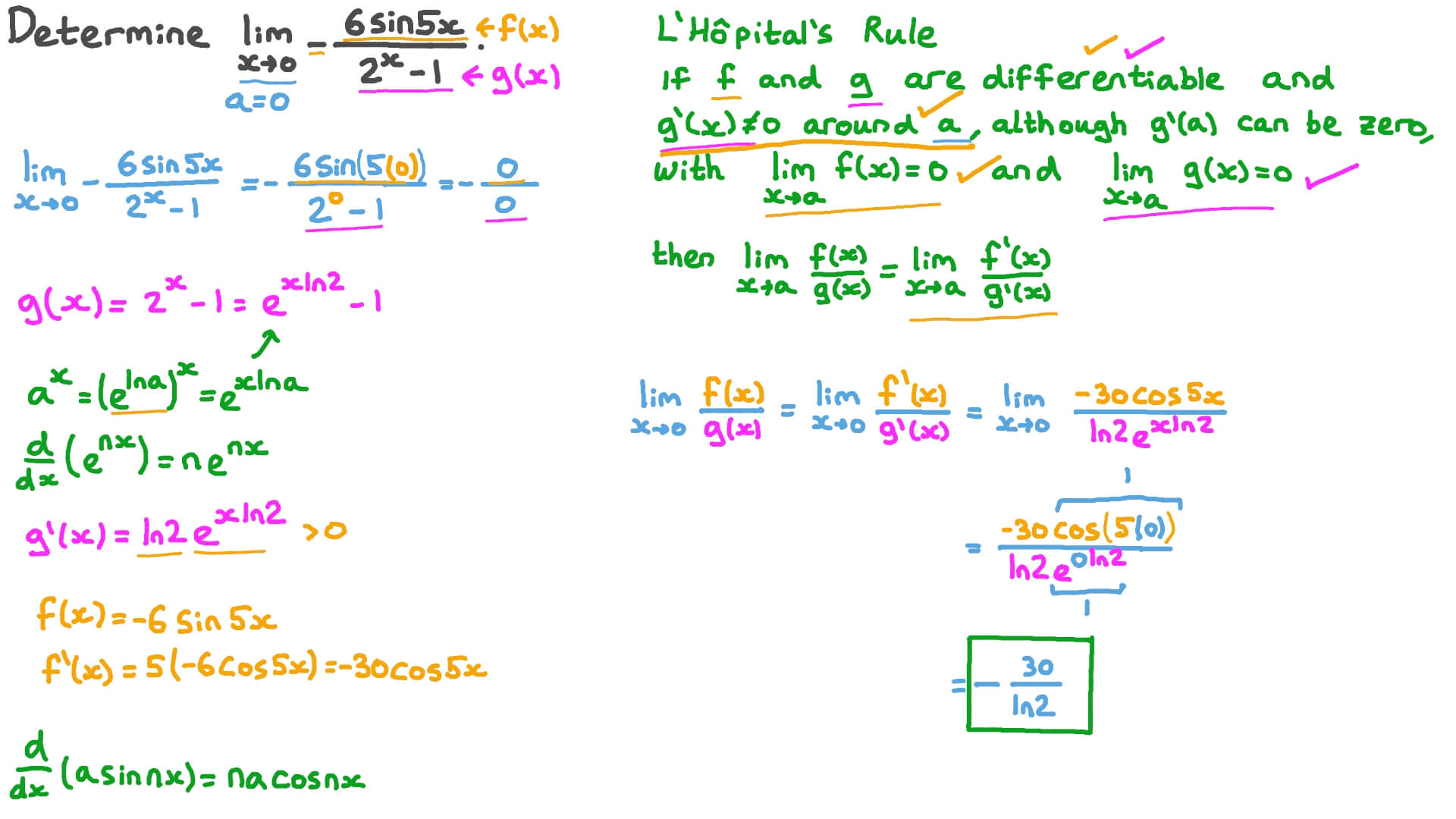 Finding the Value of a Limit Involving Exponential and Trigonometric Functions Using L’Hôpital’s rule