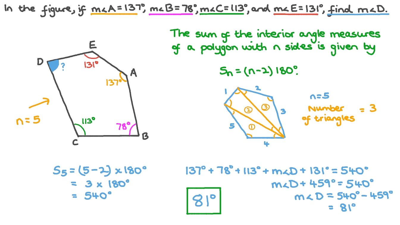 Question Video Finding The Measure Of An Interior Angle Of A Pentagon