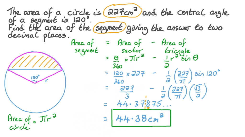 Question Video Finding The Area Of A Segment Given The Area Of The