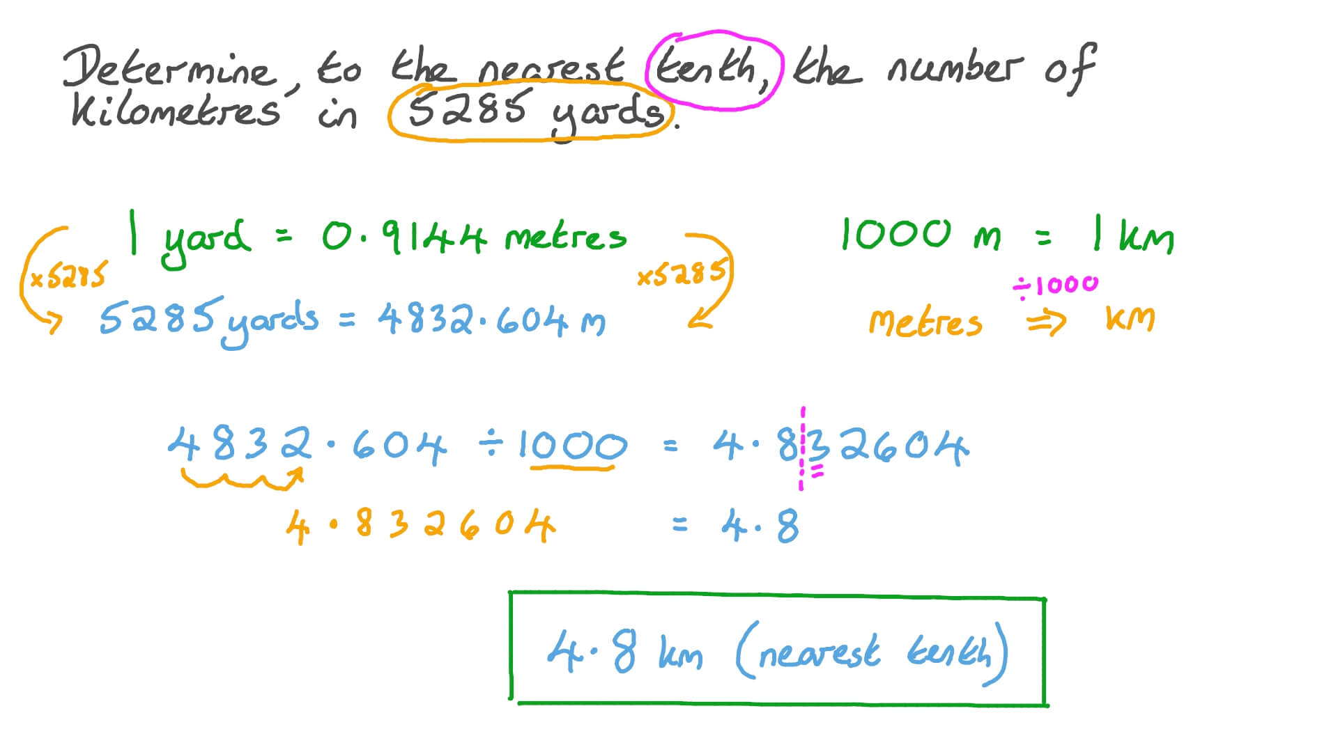 Question Video Converting From Yards To Kilometres Nagwa