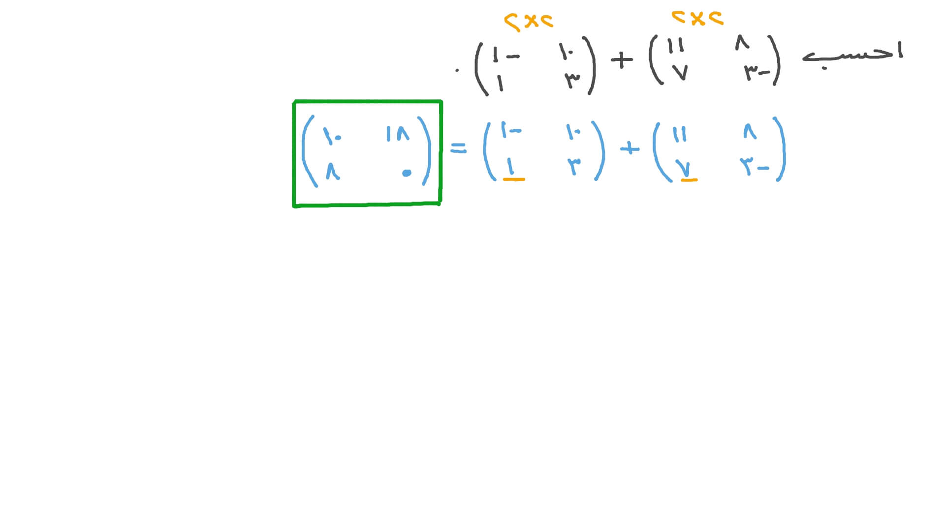 جمع مصفوفتين من الرتبة اثنين في اثنين