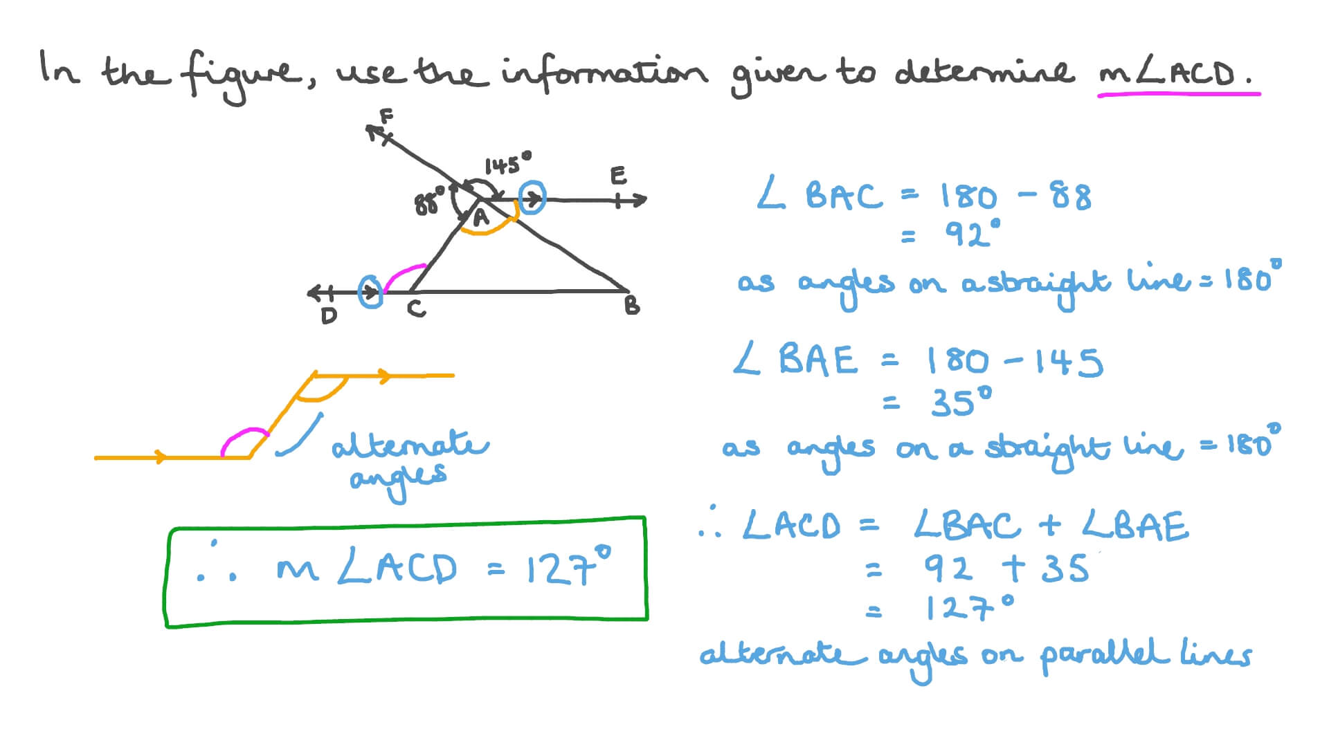 Question Video Finding The Measure Of An Exterior Angle Of A Triangle