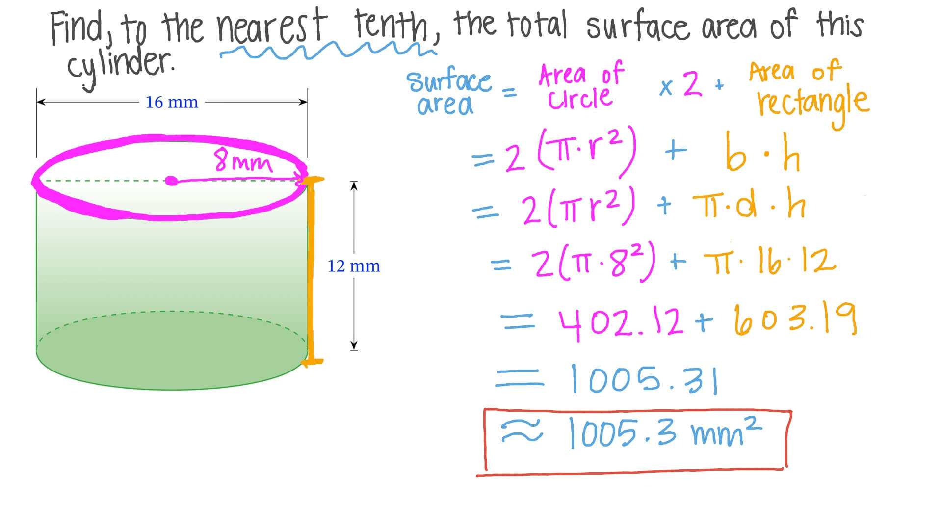 Question Video Finding The Total Surface Area Of A Cylinder Given Its 