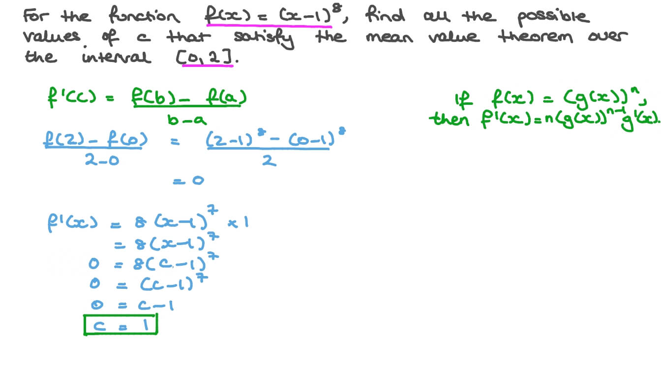 Question Video The Mean Value Theorem Nagwa