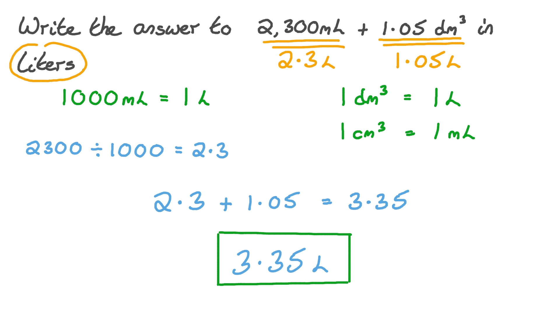 Question Video Converting Milliliters And Cubic Decimeters To Liters 