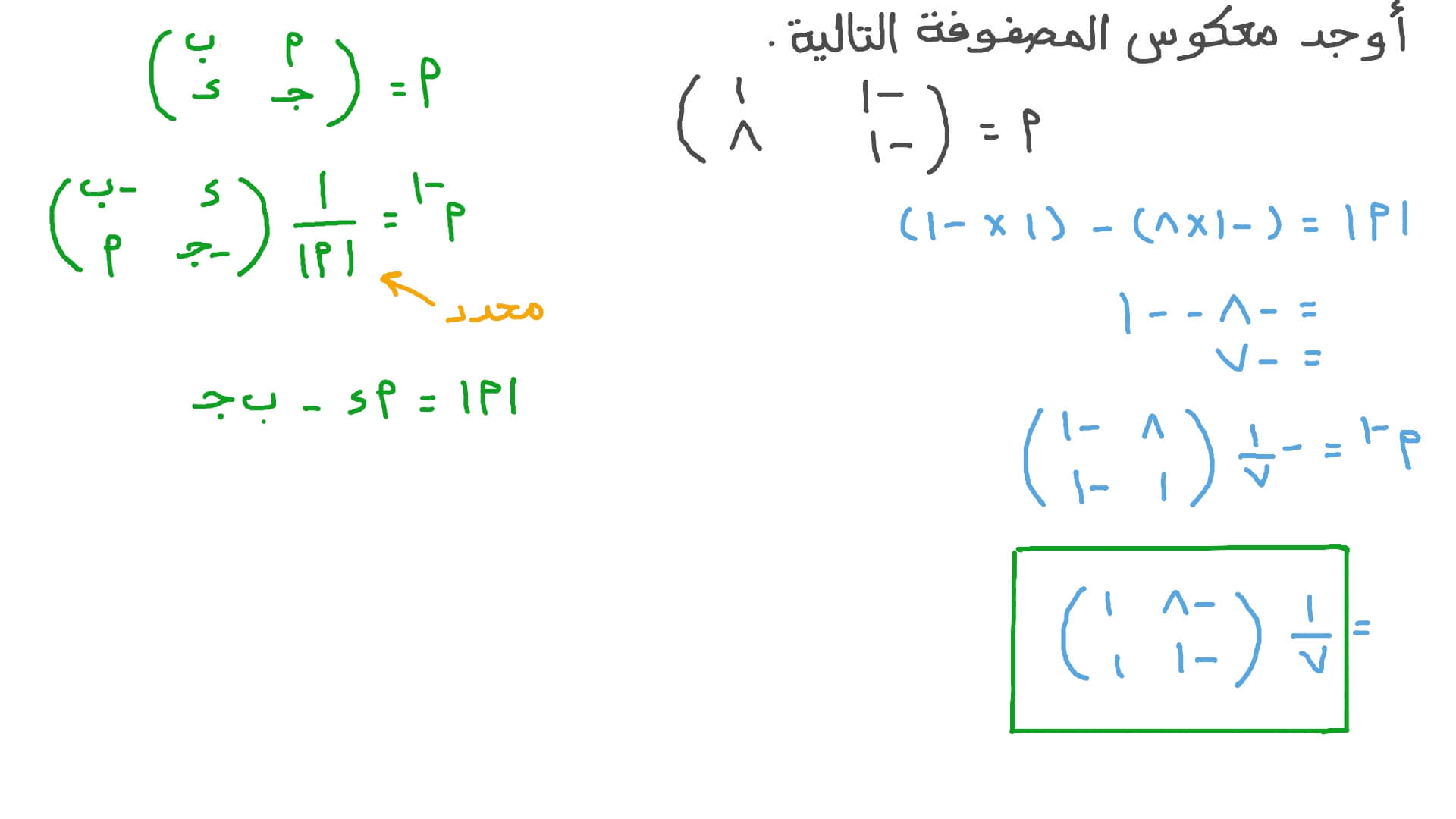 إيجاد معكوس مصفوفة رتبتها اثنان في اثنين