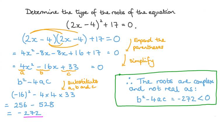 Lesson: Solving Quadratic Equation with Complex Roots | Nagwa