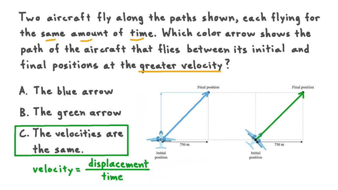 Question Video Determining the Aircraft with the Greater Velocity Nagwa