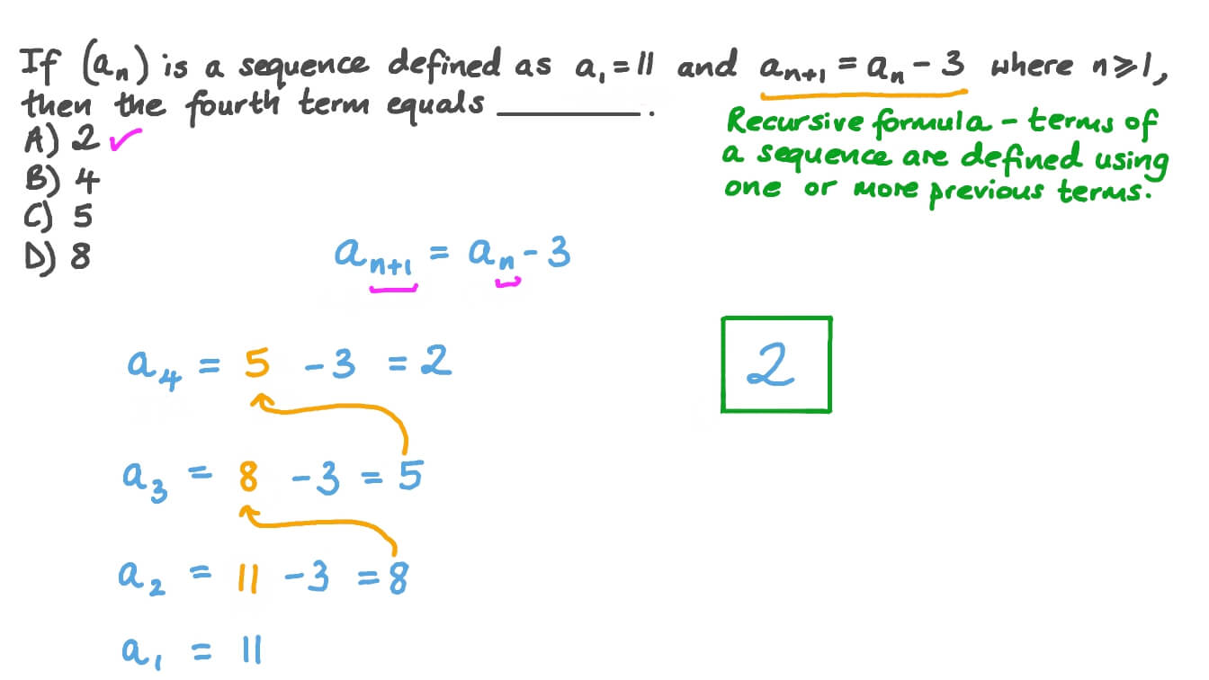 Question Video: Finding the General Term to Work Out Terms in a Sequence