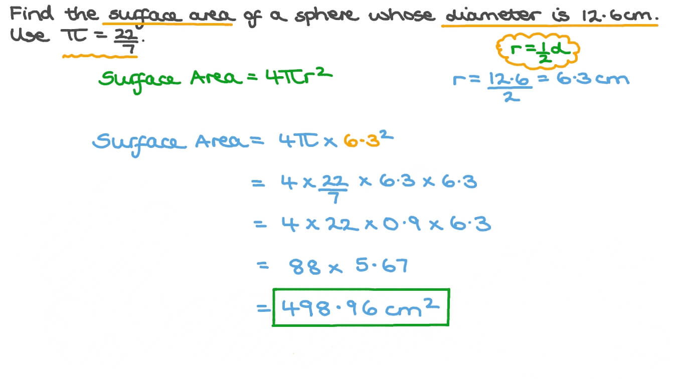 Question Video Finding The Surface Area Of A Sphere Given Its Diameter