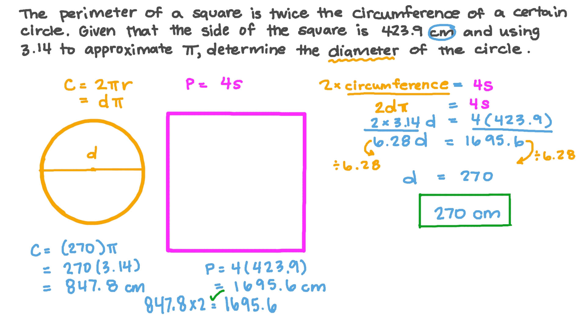 Question Video Finding The Diameter Of A Circle Given Its