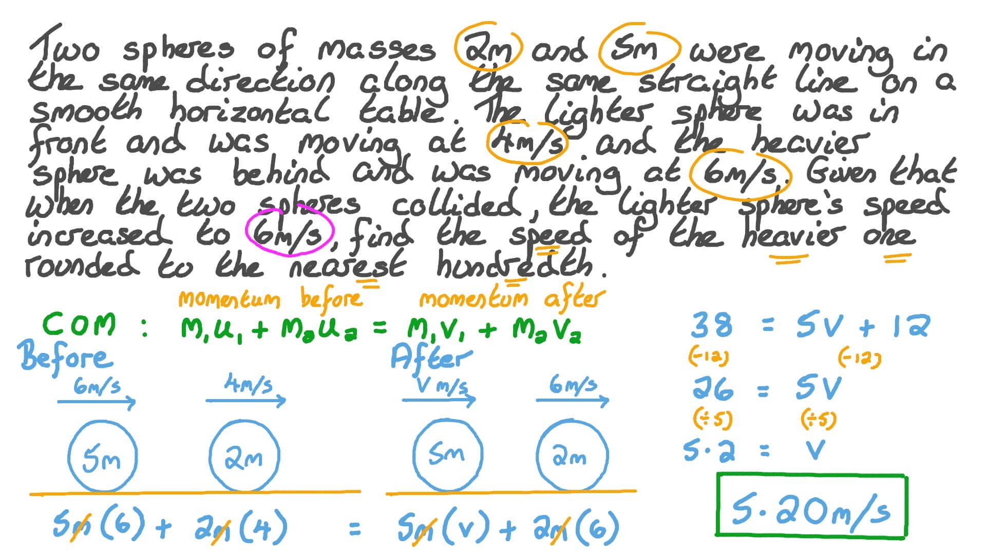 Finding the Speed of a Sphere after Its Collision with Another Moving in the Same Direction