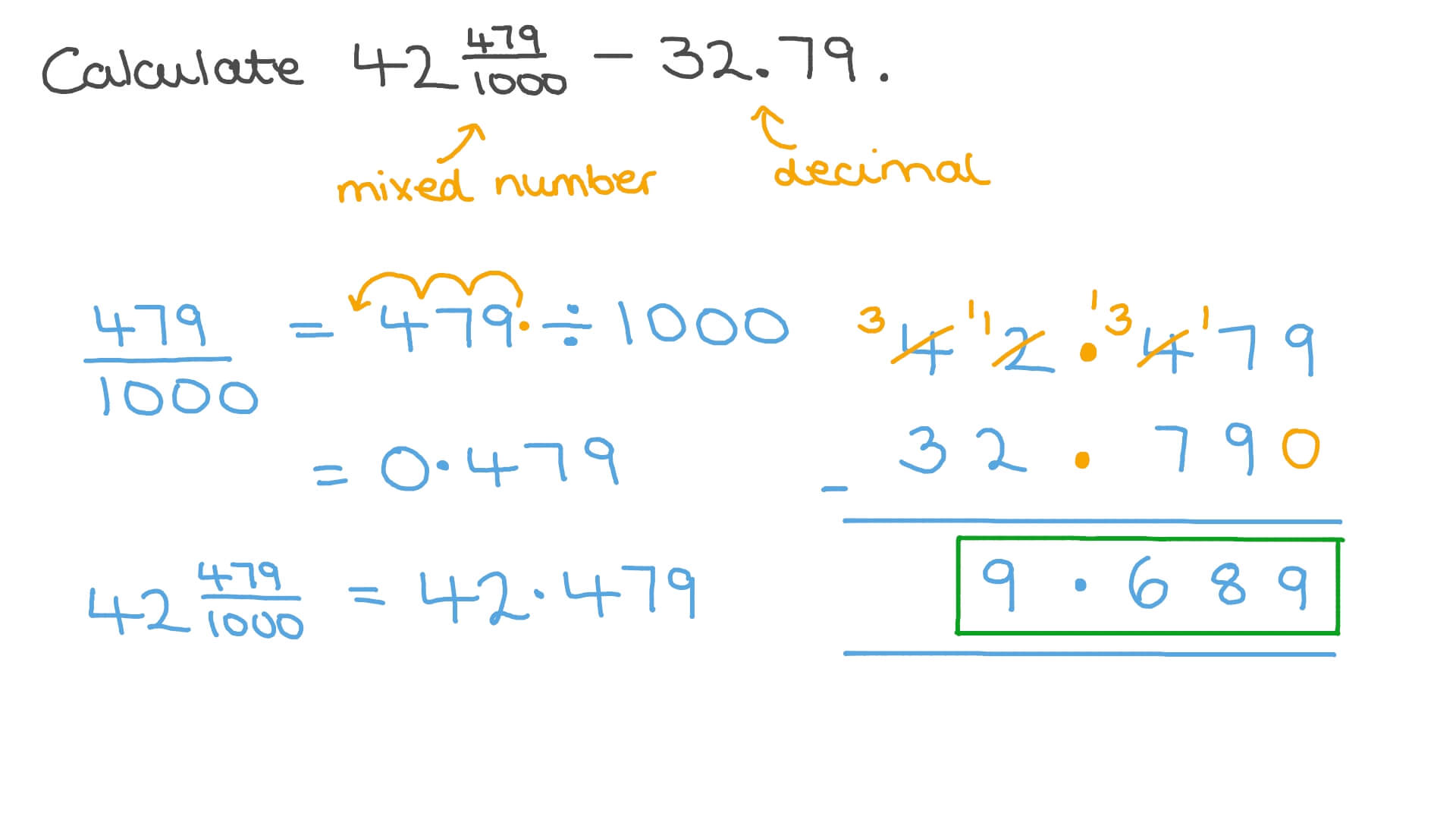 Question Video Subtracting a Decimal Number from a Mixed Number Nagwa