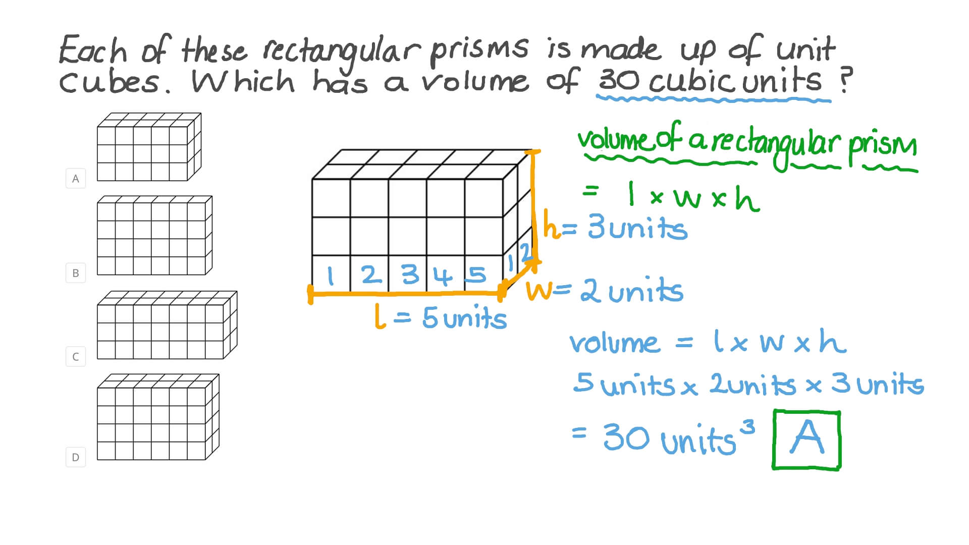 Question Video Finding The Volume Of A Rectangular Prism By Counting 