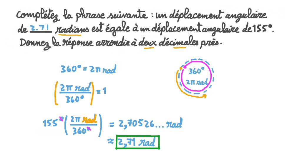 Convertir un déplacement angulaire de degrés en radians